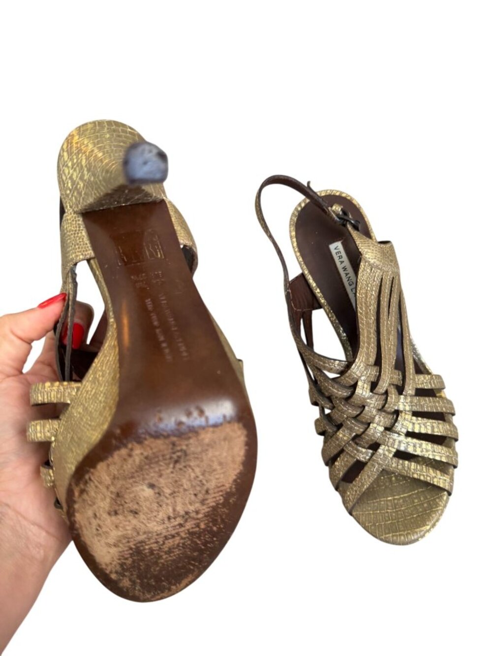 VERA WANG Lavender Gold Leather Metallic Platform Heels Size 7 - Picture 3 of 10